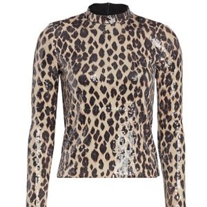 A.L.C. MARSHALL SEQUIN LEOPARD PRINT MOCKNECK TOP